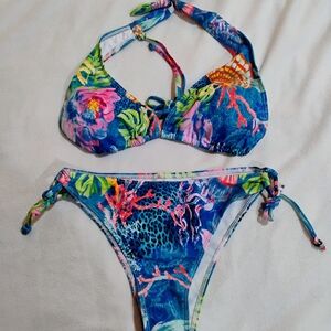 Tropical Blue Floral Bikini Set